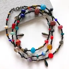 79cm　黒ミックス　ロング　ハンドメイド　ビーズネックレス