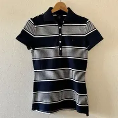 トミーフィルヒィガー　ポロシャツ　ネイビー　ストライプ　アメリカSサイズ