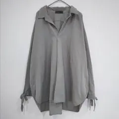 by Beginning　スキッパーシャツ　オーバーサイズ　袖口リボン　綿100