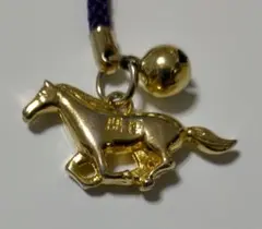 開運 干支 午年 根付き ストラップ 鈴付き 金色 土産物 馬 ゴールド 縁起物