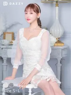 DAZZY ブルーグレー総レースハートネックシアーマーメイドミニドレスSサイズ