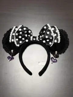 ミニーマウスの水玉リボン付きカチューシャ