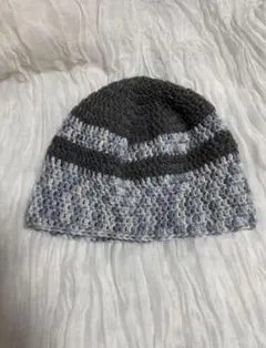ハンドメイド　鍵編み　クラッシャーハット　ビーニー　ニット帽