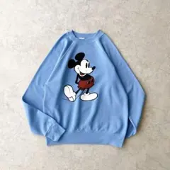 80s Disney ミッキーマウス ラグランスウェット 白足 水色 在原みゆ紀のサムネイル