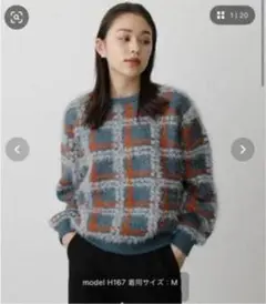 SHAGGY CHECK KNIT TOPS/シャギーチェックニットトップス