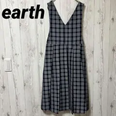 【アース】チェック柄　スカート　ジャンパースカート　ワンピース　膝下　F