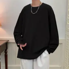 ロンT ブラック 黒 無地 オーバーサイズ Tシャツ 長袖 Mサイズ