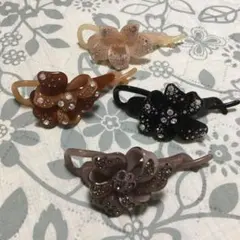 立体フラワー　ラインストーン　バナナクリップ　ヘアクリップ　4点セット