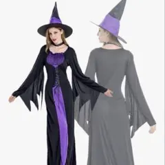 魔女 コスプレ Lサイズ ハロウィン 仮装 衣装【帽子付き・フレアスリーブ】