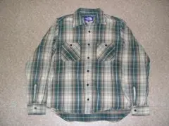 ノースフェイスパープルレーベル　チェックシャツ　ネルシャツ　緑ｘカーキ　L