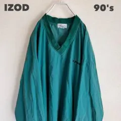 〈レア〉アイゾッド◆90's 刺繍ロゴ　ナイロンプルオーバー　Ｖネック　古着女子