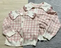 フタフタ　姉妹　お揃い　80 110 カーディガン　チェック　さくらんぼ　ペア