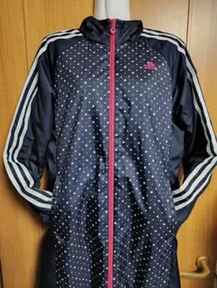 adidas ネイビー 【水玉】ドット柄 ベンチコートジャケット　レディース