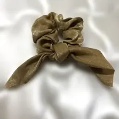光沢リボン付き シュシュ ブラウン