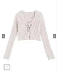 リブ編みホワイトクロップドカーディガン・キャミソールセット