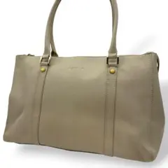 アニエスベーボヤージュ トートバッグ 肩掛け レザー ベージュ系 型押しロゴ