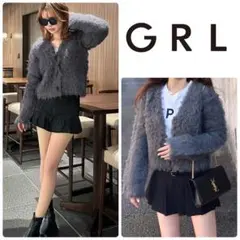 新品タグつきGRLグレイル　シャギーニットショート丈カーディガンチャコールグレー