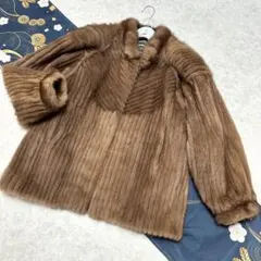 レアデザイン【襟きりかえ】美品 ミンクファージャケットL 茶色 裏地花 