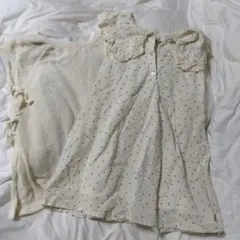 petit main サイドスリット メッシュ ロングTシャツ ドットワンピース