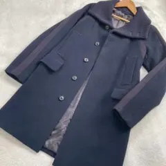 Paul Smith ウール ロングコート 襟ニット Lサイズ ネイビー