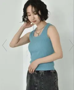 RETRO GALLERY リブニットタンクトップ 水色のサムネイル