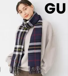 美品✨GU☆チェック柄 マフラー ネイビー系/未使用