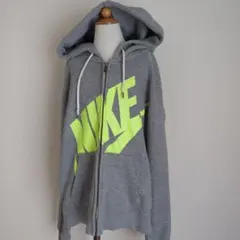 NIKE ビックロゴプリント 蛍光イエロー フルジップパーカー レディース