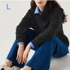 UNIQLO ソフトニットフリースリブハイネックＴ ブラック Ｌ