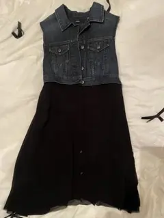 【DIESEL】デニム切替ワンピース ブラック ノースリーブ 美シルエット