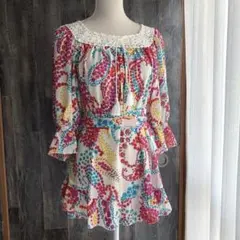 ANNA SUI 美品 チュニック 花柄 レース スクエアネック シフォン素材