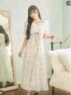 evelyn バストリボン花柄ワンピース