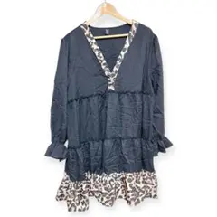 SHEIN XL ブラック レオパード柄 ワンピース Vネック 可愛い