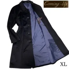 カシミヤ20%×極美品【vintage】マキシ丈比翼チェスターコート 黒 XL