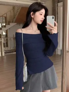 【新品】SHEIN ノースリーブ ネイビー トップス