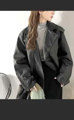 【新品】Java フェイクレザーダブルライダースジャケット　Mサイズ　ブラックのサムネイル