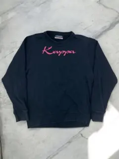 【R158】Kappa カッパ ロゴ刺繍 スウェット 黒×ピンク L