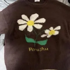 perushu 花柄 ニットセーター Mサイズ ブラウンのサムネイル
