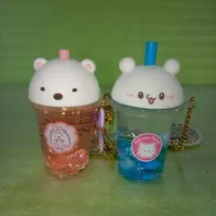 ①キャラジュースキーホルダー4　②らぶいーず ジュースオイル BC　①②セット