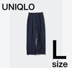 UNIQLO タックワイドパンツ/ネイビー ストライプ Lサイズ