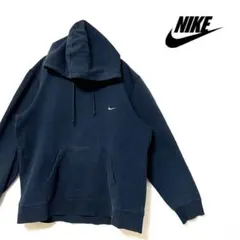 【90s】NIKE ナイキ　パーカー　ヴィンテージ　フーディー　刺繍ロゴ　紺　m