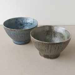 【2枚】新品 日本製 美濃焼 千段十草 くらわんか碗 飯碗 うぐいす こんねず