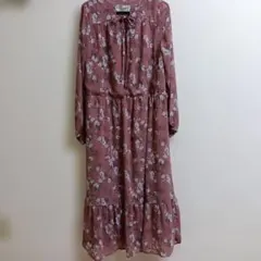 花柄リボン付き長袖ワンピース