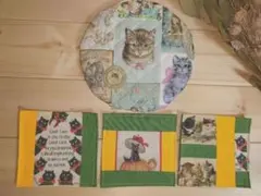 ハンドメイド 猫柄コースター＆ポットマット