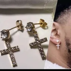 クロスデザインのCZピアス 925シルバー 18kgp