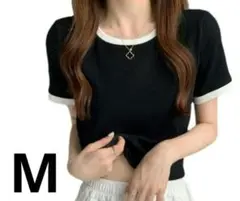 【最安値】バイカラー 半袖 Tシャツ クロップド丈 シンプル