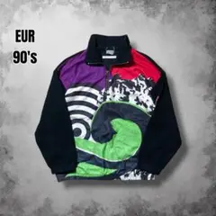 80s EUR ヴィンテージ クレイジーパターン ハーフジップフリース アート系
