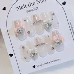 【サイズオーダー可】ネイルチップ フレンチガーリー スナ系 ツイード ピンク