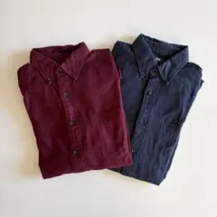 ユニクロ　長袖ネルシャツ　紺　ワインレッド　ボタンダウン　2枚セット