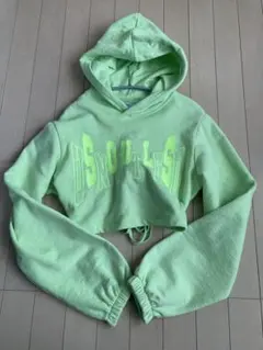 Bershka ライトグリーン クロップドパーカー M