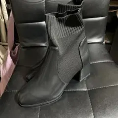 サイドゴアブーツ ブラック 合成皮革 ニット